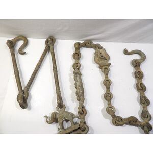 Vintage India Hindu carved brass swing Jhula chain, 6'L, elephant peacock deity